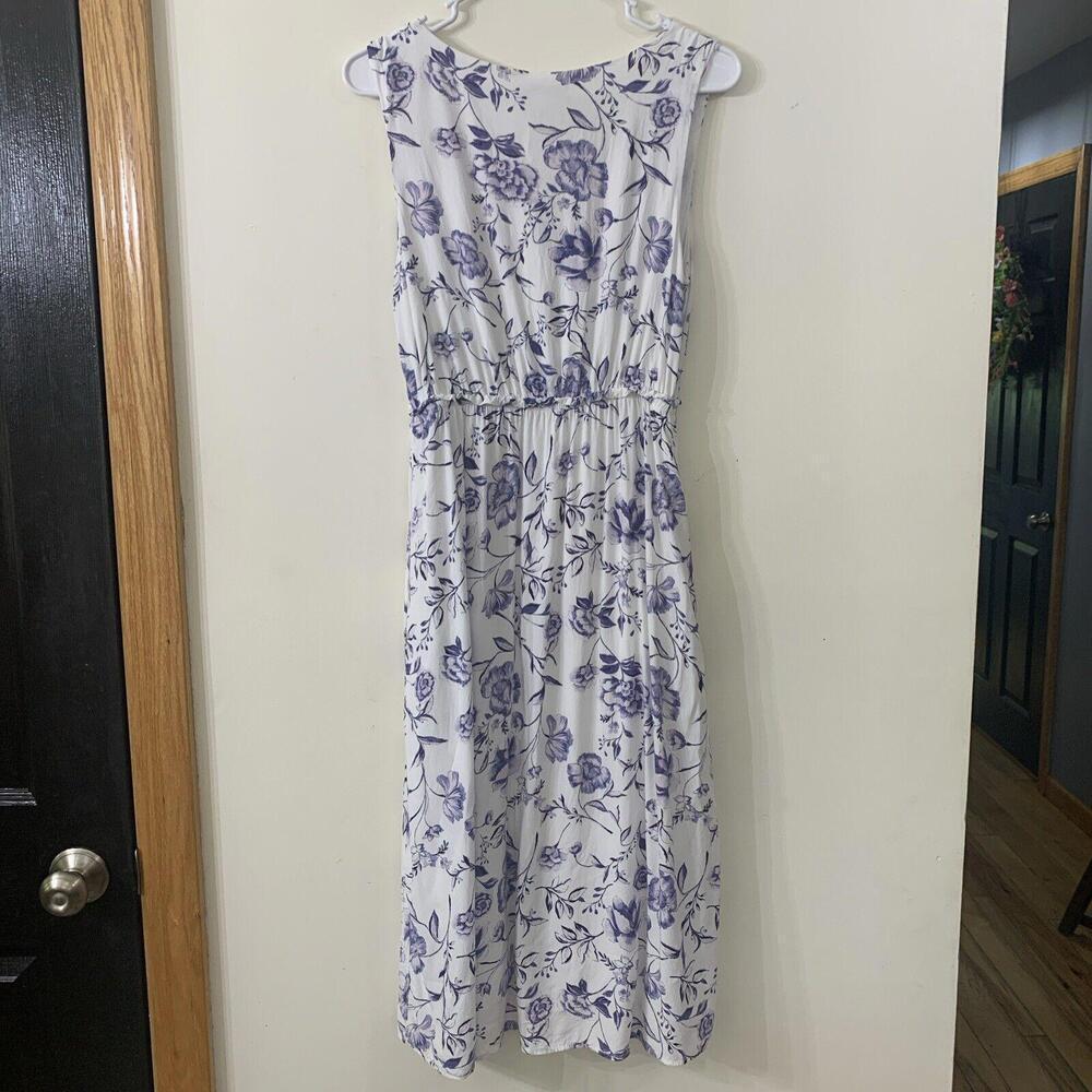 Women's Cynthia Rowley Floral Blue White MIDI Dress Size S Cottagecore Garden - Picture 9 of 10